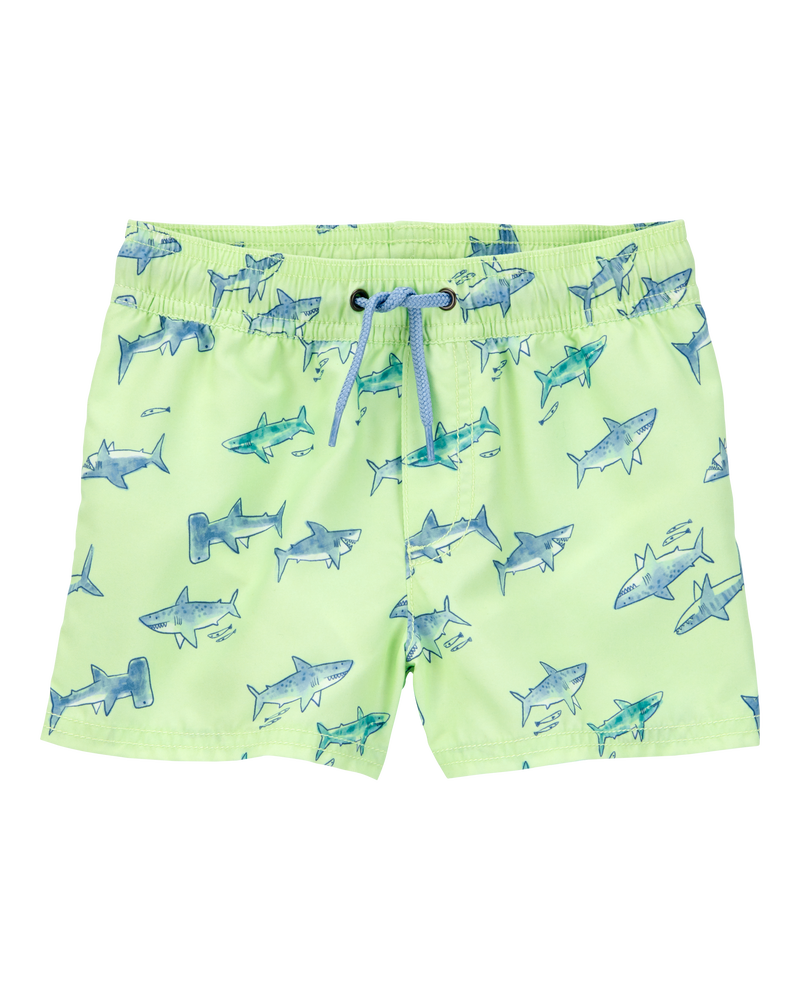 Toddler Boy Shark Swim Trunks - Lime Green - Image 2