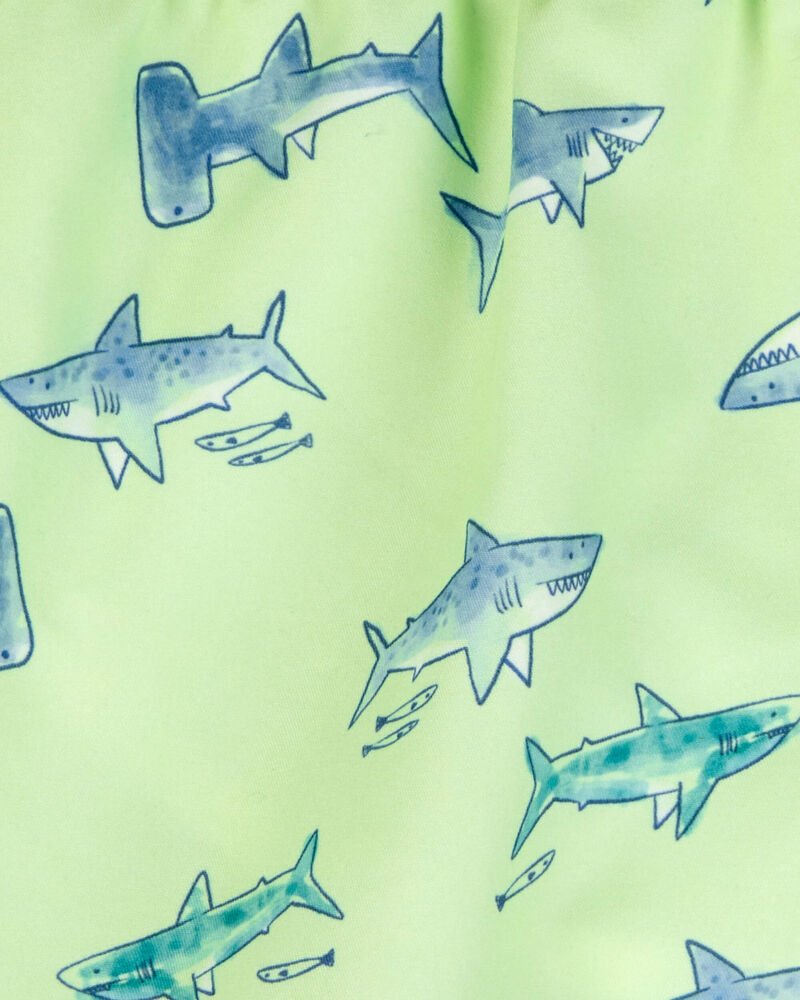 Toddler Boy Shark Swim Trunks - Lime Green - Image 3