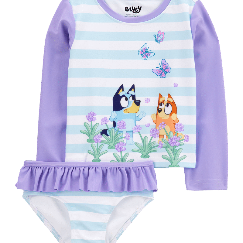 Toddler Bluey™ 2-Piece Rashguard Swimsuit Set - Blue/Purple